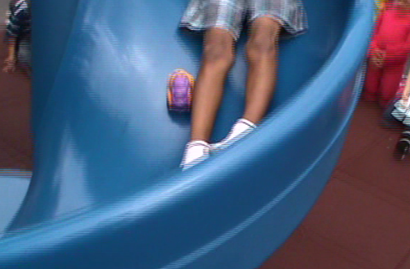 Gustavo and car going down slide